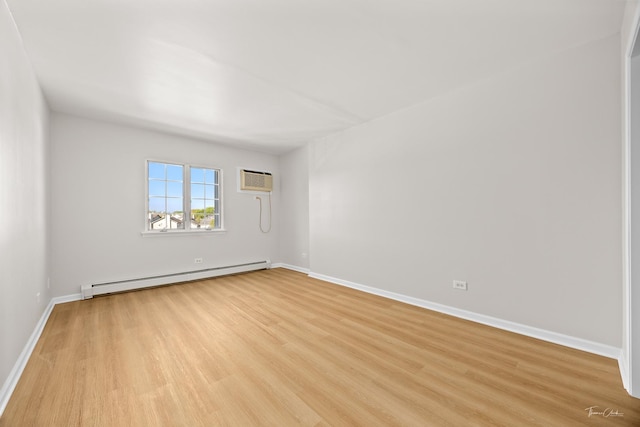 17963 Huntleigh Ct Unit 302, Country Club Hills, IL 60478 - empty room featuring a baseboard radiator, light wood-style floors, baseboards, and a wall unit AC