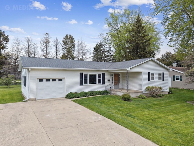 200 W Eisenhower St, Waterman, IL 60556 - single story home featuring a porch, a garage, a front lawn, and driveway