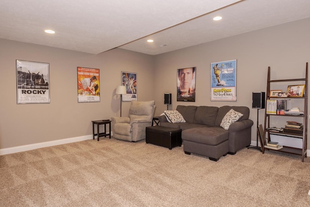 9760 Janel Dr, Bloomington, IL 61705 - living area featuring light carpet, recessed lighting, and baseboards