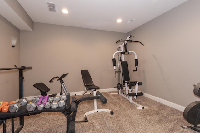9760 Janel Dr, Bloomington, IL 61705 - exercise area featuring carpet, baseboards, and recessed lighting