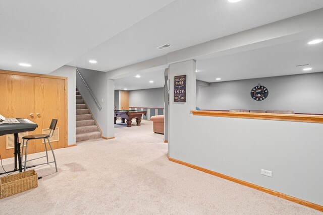 24210 Apple Creek Ln, Plainfield, IL 60586 - workout area featuring pool table, carpet, baseboards, and recessed lighting