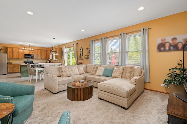 24210 Apple Creek Ln, Plainfield, IL 60586 - living area featuring recessed lighting, light colored carpet, and baseboards