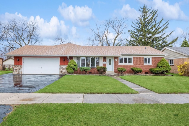 10756 Mason Ave, Chicago Ridge, IL 60415 - ranch-style home with driveway, roof with shingles, an attached garage, and a front yard