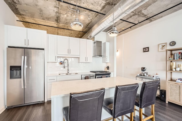 50 E 16th St Unit 1111, Chicago, IL 60616 - kitchen featuring stainless steel fridge, a sink, wall chimney exhaust hood, and dark wood-type flooring