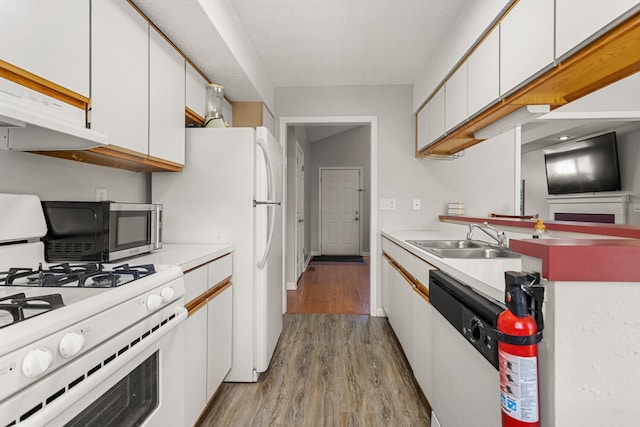 913 W Eads St, Urbana, IL 61801 - kitchen with white appliances, a sink, white cabinets, and light countertops