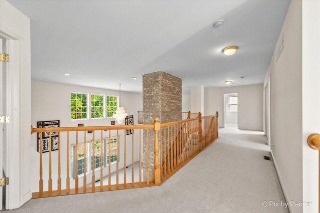 405 Lela Ln, Bartlett, IL 60103 - hall featuring an upstairs landing, carpet floors, baseboards, and recessed lighting
