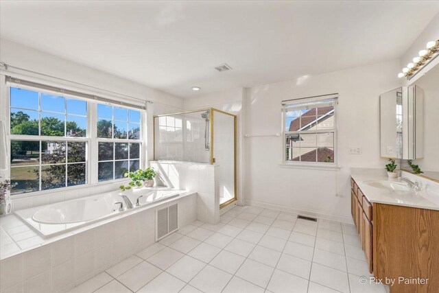 405 Lela Ln, Bartlett, IL 60103 - full bath featuring vanity, a garden tub, tile patterned flooring, a shower stall, and healthy amount of natural light