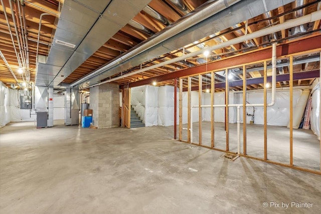 405 Lela Ln, Bartlett, IL 60103 - unfinished basement with heating unit and stairs