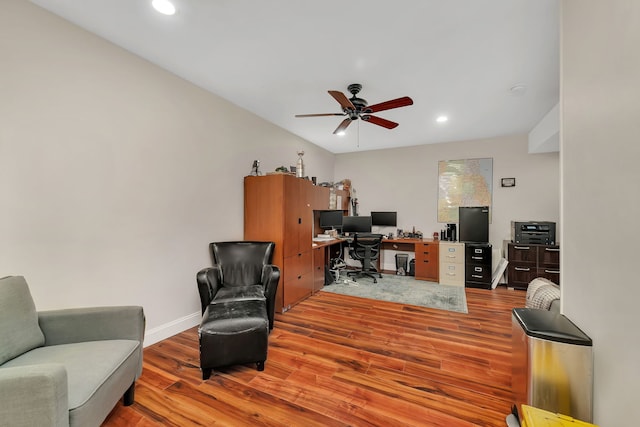 2588 Big Bluestem Rd, Morris, IL 60450 - office space featuring a ceiling fan, wood finished floors, recessed lighting, and baseboards