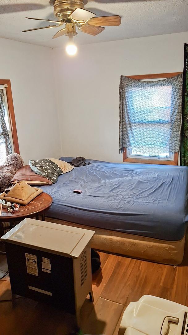 205 W Shellhammer St, Harmon, IL 61042 - bedroom with a ceiling fan and wood finished floors