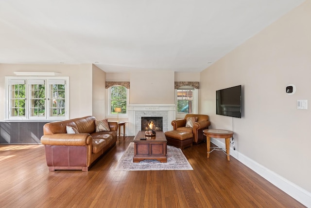 2141 Evans Rd, Flossmoor, IL 60422 - living room featuring wood finished floors, baseboards, and a fireplace
