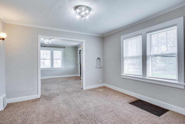 633 Watson St, Aurora, IL 60505 - carpeted spare room featuring ornamental molding, baseboards, and a textured ceiling