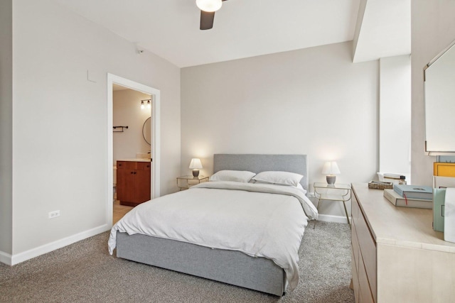 451 W Huron St Unit 1401, Chicago, IL 60654 - bedroom with carpet, baseboards, ensuite bath, and ceiling fan