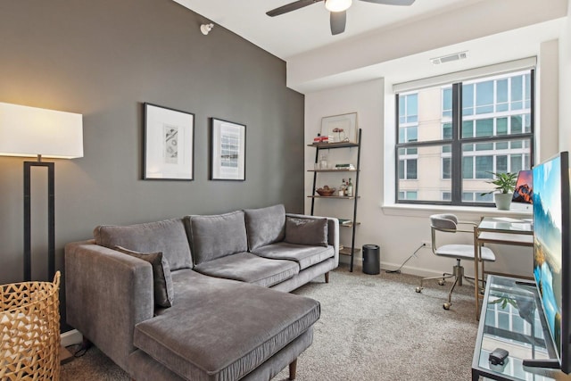 451 W Huron St Unit 1401, Chicago, IL 60654 - living area featuring ceiling fan, carpet flooring, and baseboards