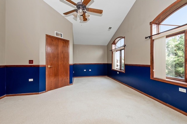 6248 Misty Pines Dr Unit 4, Tinley Park, IL 60477 - unfurnished room with carpet, high vaulted ceiling, a ceiling fan, and baseboards