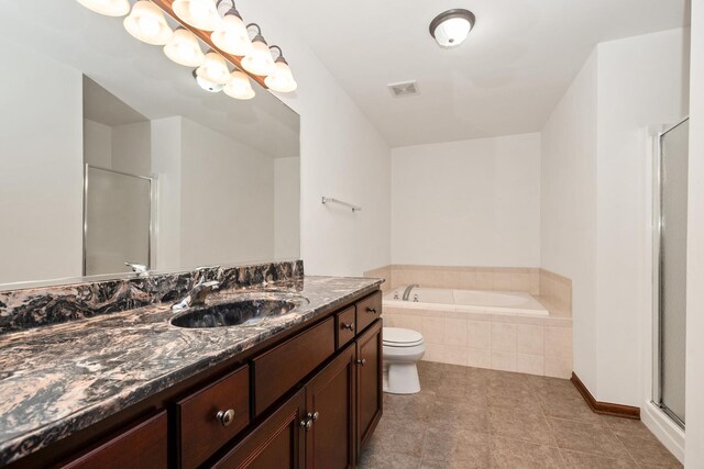 6248 Misty Pines Dr Unit 4, Tinley Park, IL 60477 - bathroom featuring vanity, a stall shower, a bath, and toilet