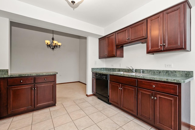 6248 Misty Pines Dr Unit 4, Tinley Park, IL 60477 - kitchen featuring a sink, dishwasher, light carpet, dark countertops, and a chandelier