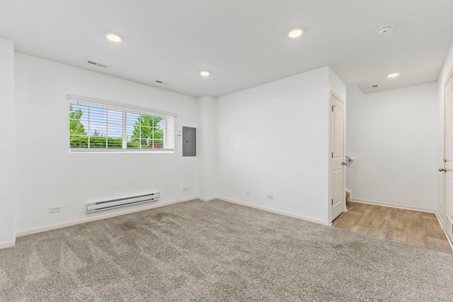 2344 Alison Ave, Pingree Grove, IL 60140 - carpeted spare room with a baseboard radiator, electric panel, baseboards, recessed lighting, and a smoke detector