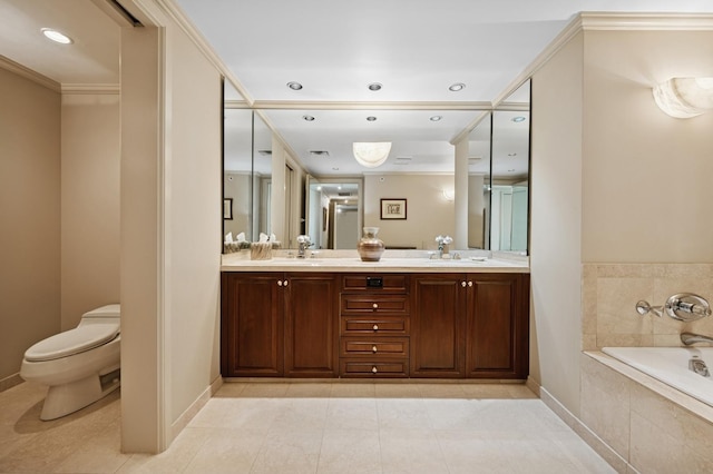 132 E Delaware Pl Unit 4901, Chicago, IL 60611 - full bathroom with baseboards, a garden tub, tile patterned floors, toilet, and double vanity