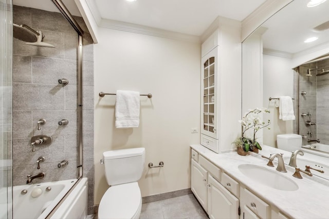 215 W Concord Ln, Chicago, IL 60614 - full bathroom with toilet, crown molding, bath / shower combo with glass door, tile patterned flooring, and vanity