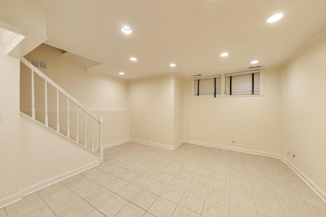 215 W Concord Ln, Chicago, IL 60614 - finished basement with recessed lighting, stairway, light tile patterned floors, and baseboards