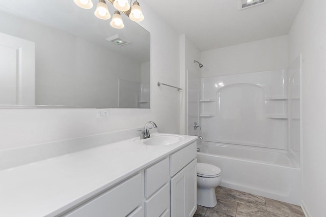 32009 Savannah Dr, Lakemoor, IL 60051 - bathroom featuring toilet, vanity,  shower combination, and a chandelier