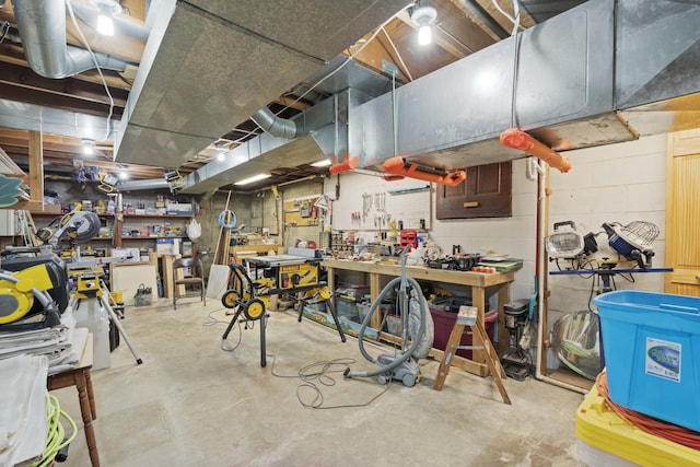 basement featuring a workshop area