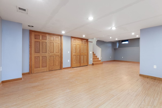 15325 Walnut Rd, Oak Forest, IL 60452 - finished basement featuring baseboards, light wood-type flooring, stairway, and recessed lighting