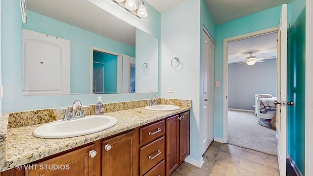 3756 Innesbrook Ct, Algonquin, IL 60102 - bathroom with double vanity, baseboards, a ceiling fan, and tile patterned floors