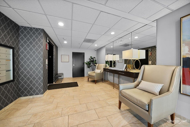 100 N Gary Ave Unit 308, Wheaton, IL 60187 - reception featuring recessed lighting, wallpapered walls, and a drop ceiling