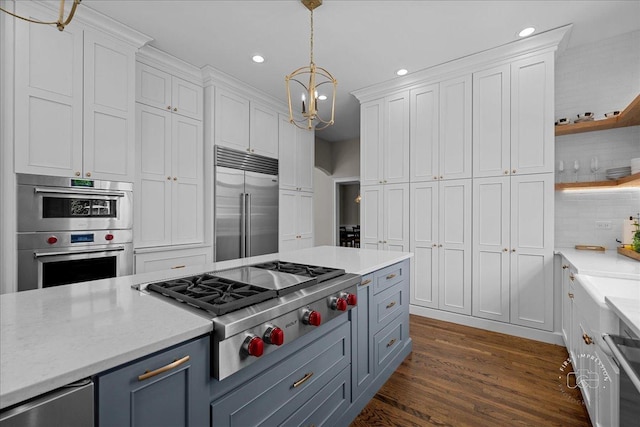 4N749 Old Farm Rd, Saint Charles, IL 60175 - kitchen featuring stainless steel appliances, open shelves, white cabinetry, recessed lighting, and hanging light fixtures