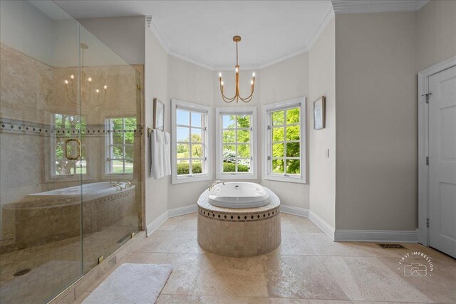 4N749 Old Farm Rd, Saint Charles, IL 60175 - full bath with a chandelier, baseboards, plenty of natural light, and ornamental molding