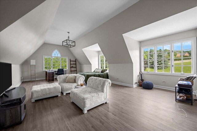 4N749 Old Farm Rd, Saint Charles, IL 60175 - living room featuring wood finished floors, lofted ceiling, and baseboards