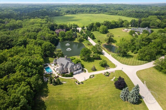 4N749 Old Farm Rd, Saint Charles, IL 60175 - drone / aerial view of a nearby body of water, a heavily wooded area, and a pool area