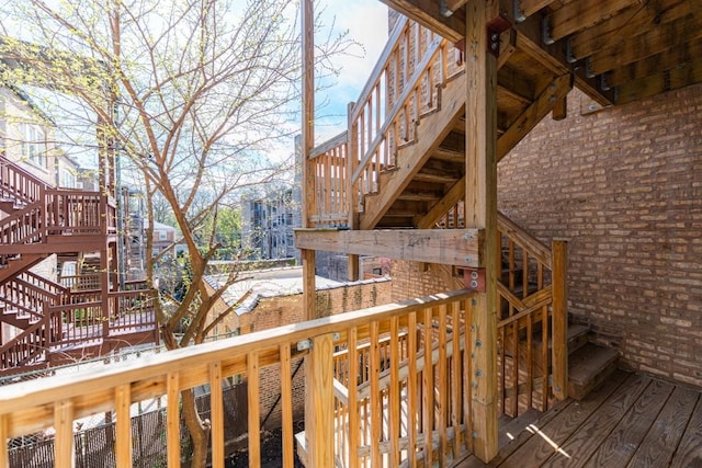 deck featuring stairway