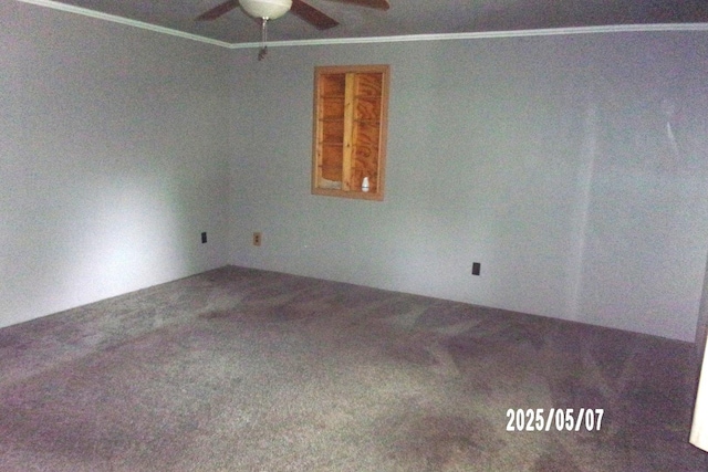 704 E Sycamore St, Watseka, IL 60970 - spare room with ceiling fan, carpet flooring, and crown molding