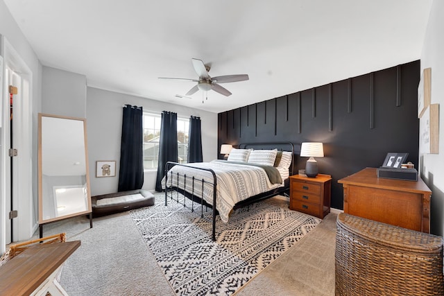 bedroom with carpet flooring and ceiling fan