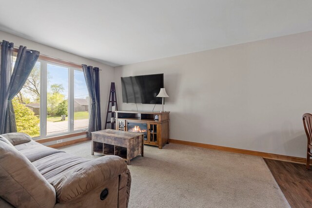 living area featuring baseboards