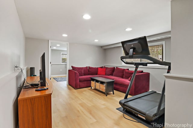1129 Longmeadow Dr, Glenview, IL 60025 - workout room featuring light wood-type flooring, recessed lighting, healthy amount of natural light, and baseboards