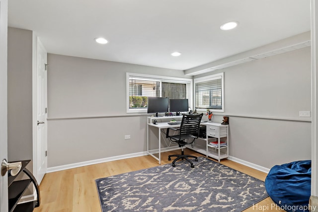 1129 Longmeadow Dr, Glenview, IL 60025 - office area with wood finished floors, recessed lighting, and baseboards