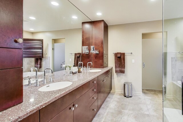 2020 Techny Rd, Northbrook, IL 60062 - bathroom with double vanity, tile patterned floors, baseboards, and a sink