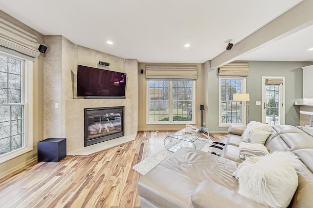 2020 Techny Rd, Northbrook, IL 60062 - living room featuring a fireplace, plenty of natural light, and wood finished floors