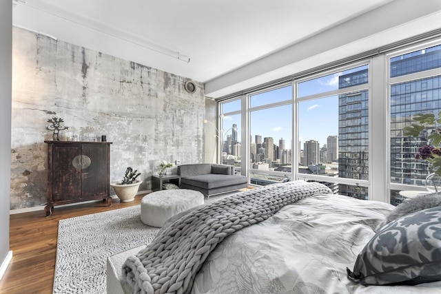 333 N Canal St Unit 3401, Chicago, IL 60606 - bedroom with a view of skyline, wood finished floors, and access to exterior