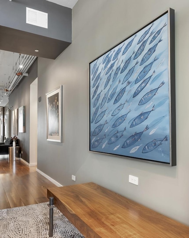 333 N Canal St Unit 3401, Chicago, IL 60606 - hallway featuring wood finished floors, baseboards, and a high ceiling