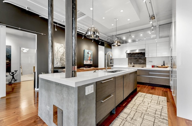 333 N Canal St Unit 3401, Chicago, IL 60606 - kitchen with modern cabinets, wood finished floors, light countertops, and a large island