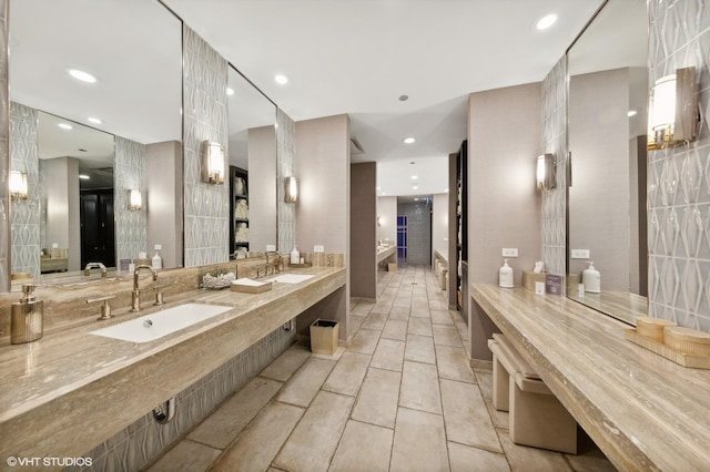 401 N Wabash Ave Unit 2534, Chicago, IL 60611 - bathroom featuring tile patterned floors, recessed lighting, and double vanity