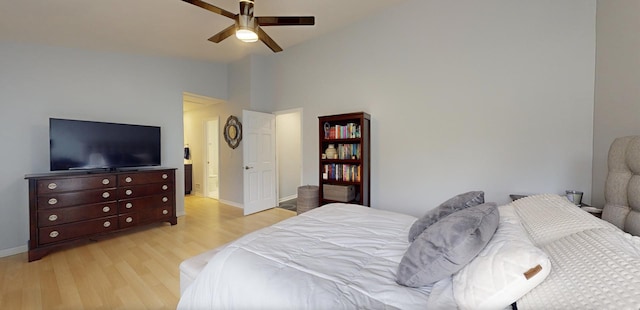 1322 Downs Pkwy, Libertyville, IL 60048 - bedroom featuring lofted ceiling, light wood-style flooring, baseboards, and ceiling fan