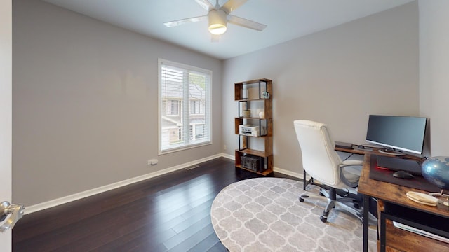 1322 Downs Pkwy, Libertyville, IL 60048 - office area featuring ceiling fan, baseboards, and dark wood-type flooring