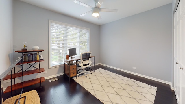 1322 Downs Pkwy, Libertyville, IL 60048 - office with a ceiling fan, baseboards, and dark wood finished floors