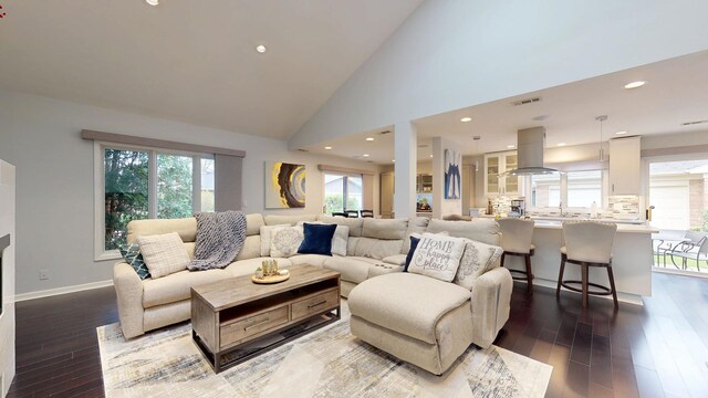 1322 Downs Pkwy, Libertyville, IL 60048 - living room with wood finished floors, healthy amount of natural light, recessed lighting, a high ceiling, and baseboards
